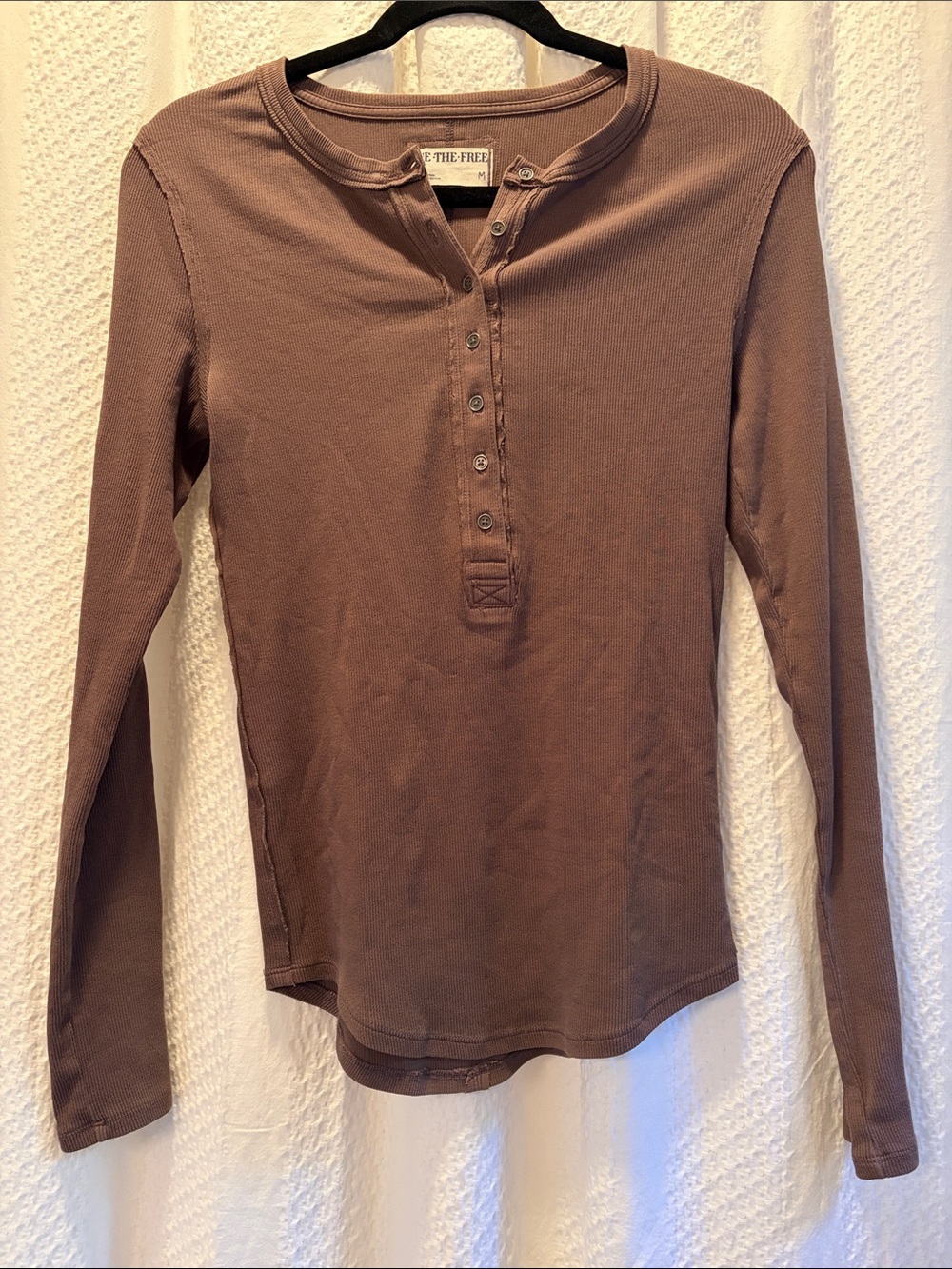 We The Free Women's M Long Sleeve Henley Thermal Top - Brown